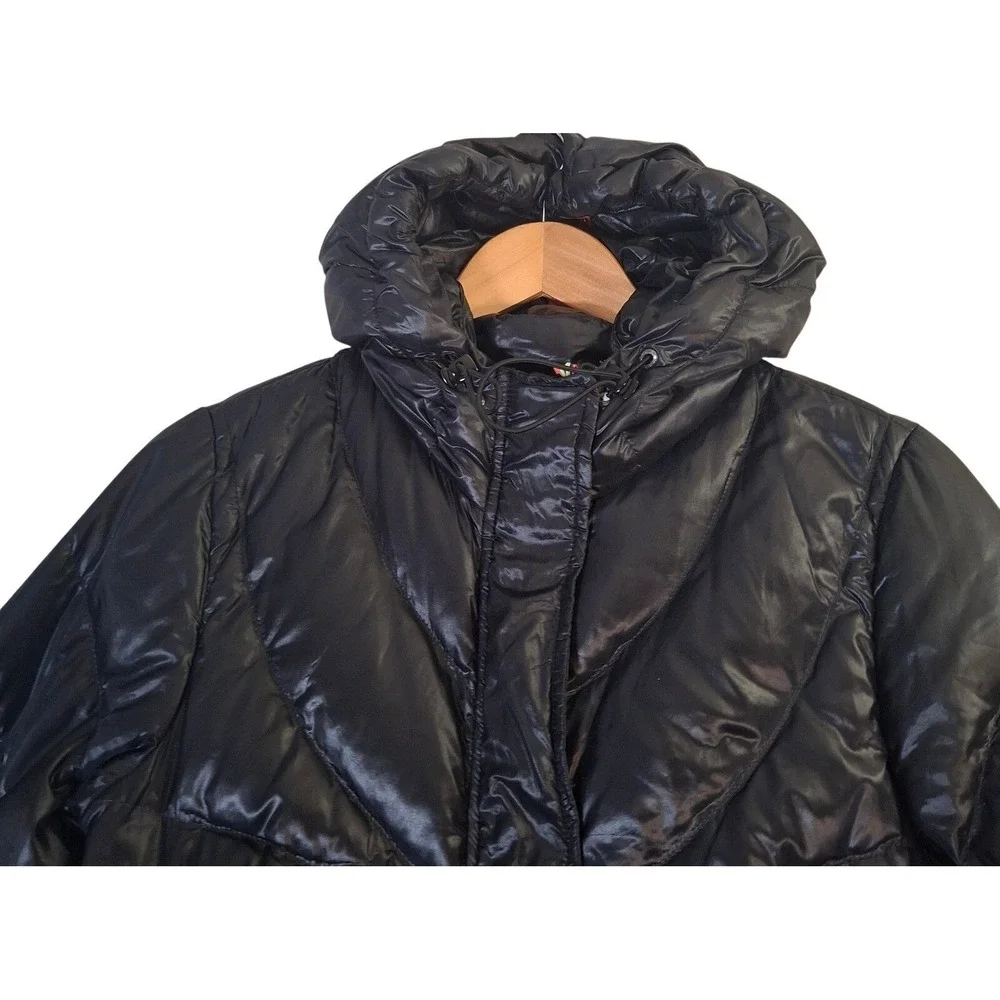 Kjus Womens Black Goose Down Puffer Parka Women's Small Hooded Quilted Jacket